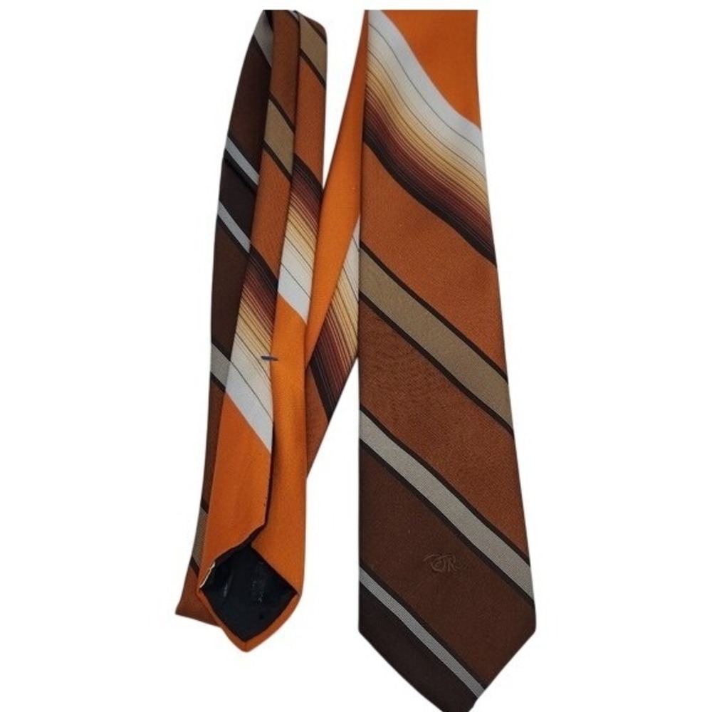 Oscar de la Renta Necktie Brown Orange Stripe Vintage Retro Mens Accessory